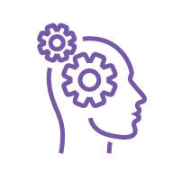 Line drawing of a head facing left with gears turning inside